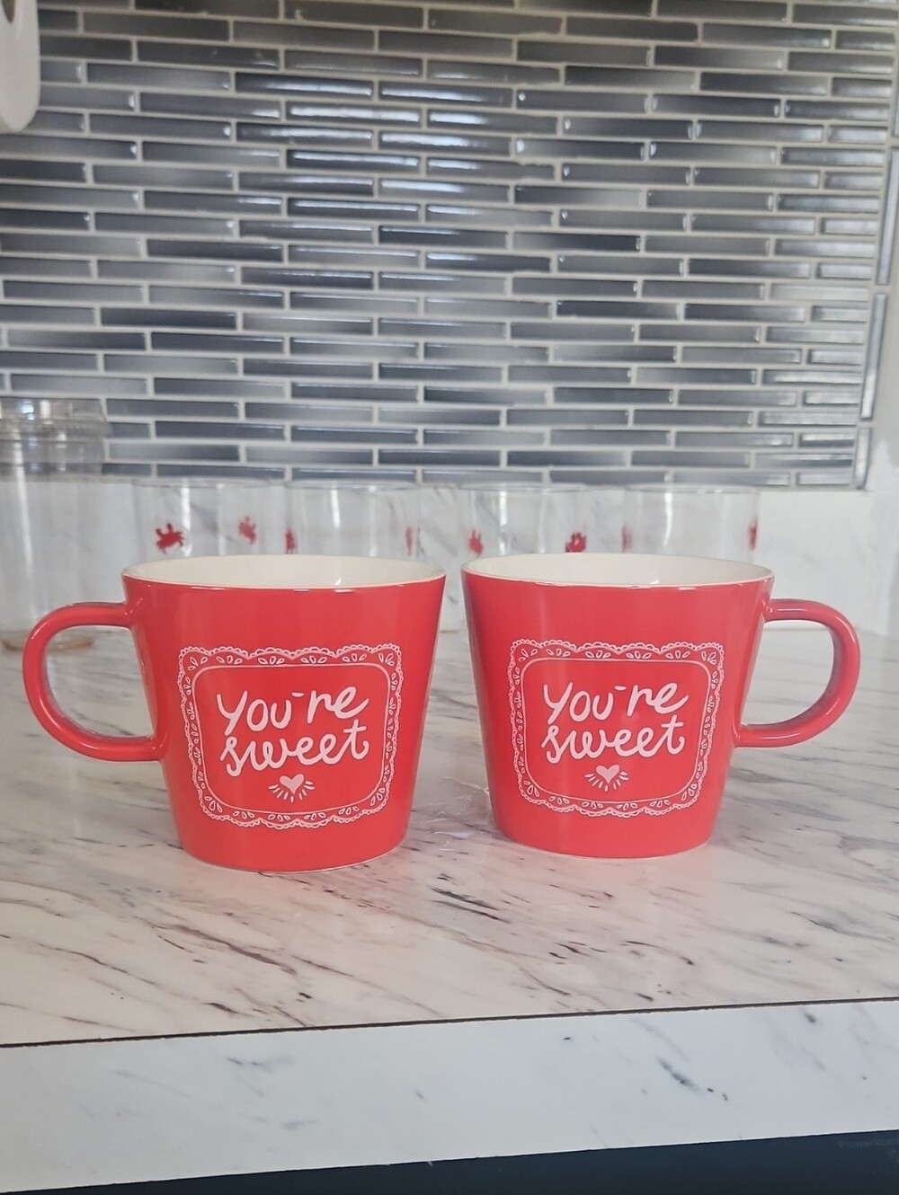 Threshold Red and White 'You're Sweet' Ceramic Mug Pair